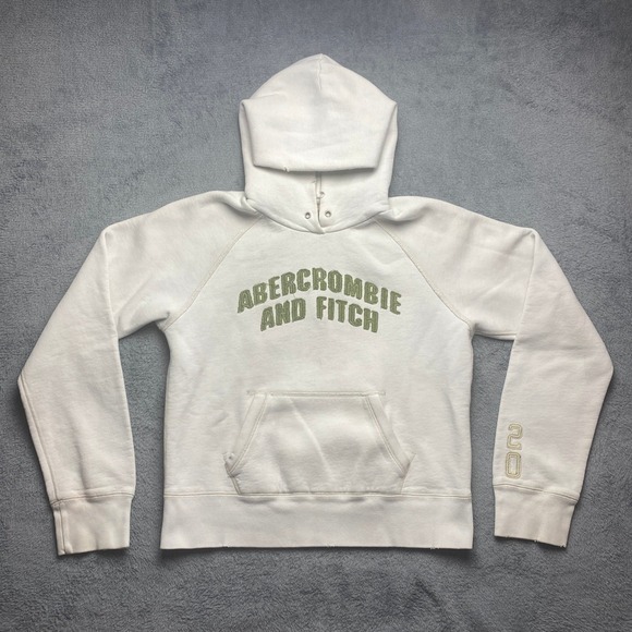Abercrombie & Fitch Tops - Abercrombie and Fitch Hoodie Womens Large Vintage White Green Logo Spellout